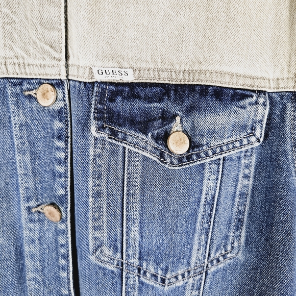 GUESS | Jessie two-tone denim long button up jean trucker jacket - Picture 2 of 10